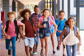 School kids running