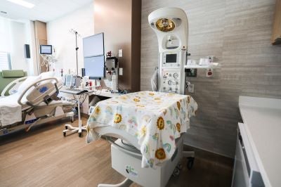 Baby bed in labor and delivery room